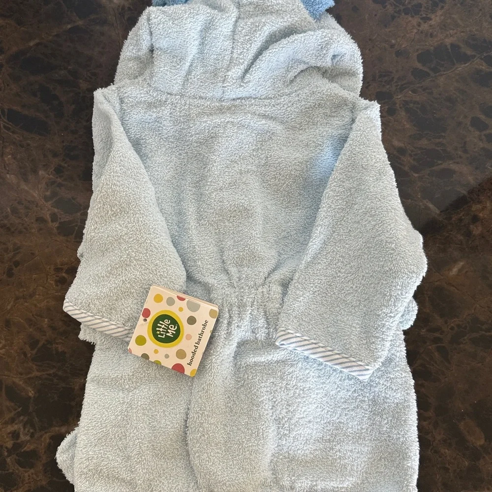 New! Light Blue Hooded Baby Bath Robe with Belt, 0-9 Months
